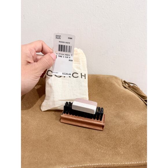 Coach Brooklyn 39 Suede Fringe Trim Shoulder Handbag Beige - Picture 13 of 13